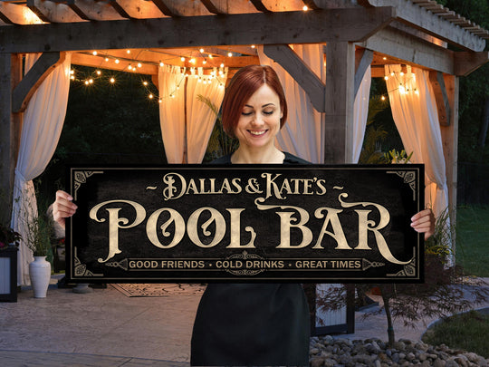 Personalized Pool Bar Sign with Family Name | Earthtone Pool Bar Sign | Customized Family Pool Bar Sign | Light Vintage Taupe