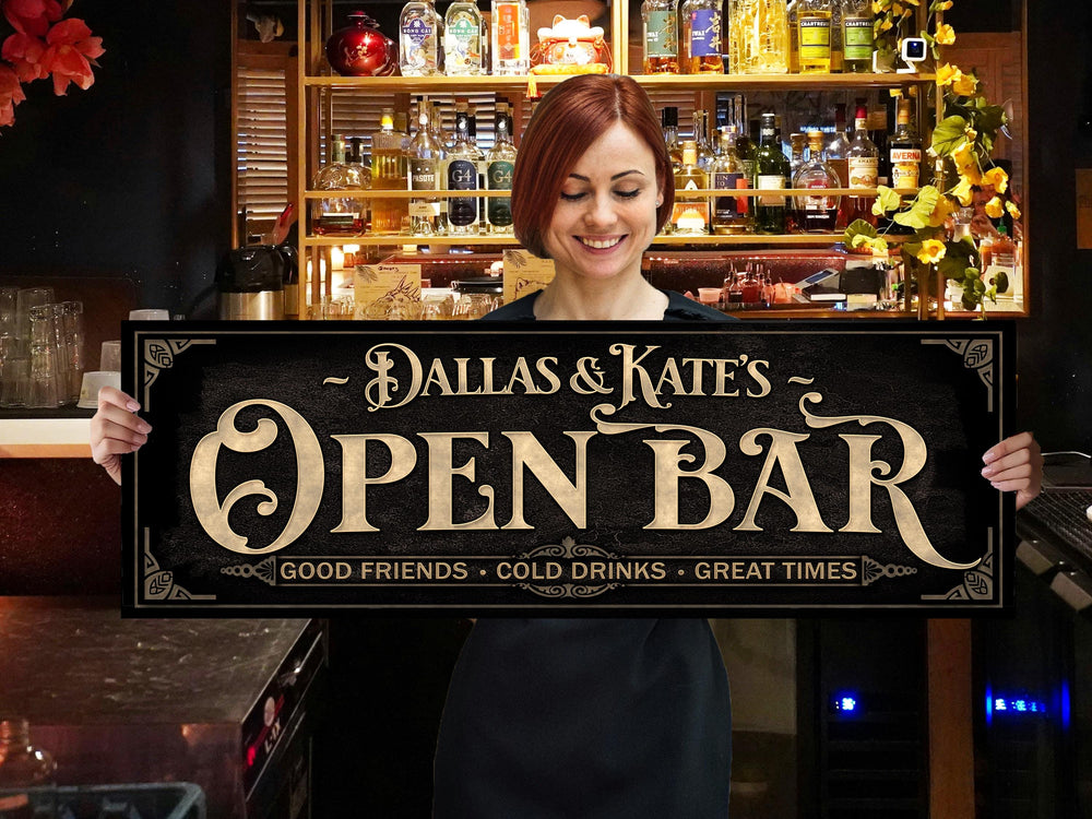 Personalized Open Bar Sign with Family Name | Wedding Event Open Bar Sign | Customized Open Bar Sign | Open Bar Sign for Wedding or Event