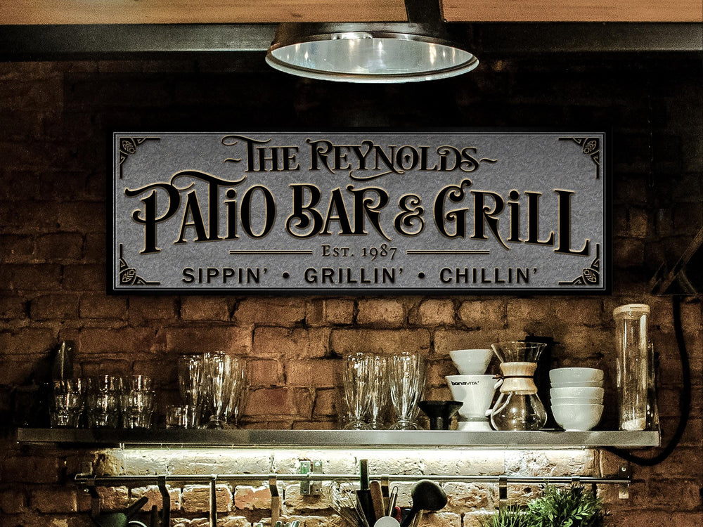 Patio Bar & Grill Sign, BBQ Grill Sign, Vintage Bar Sign, Custom Grill Sign, Custom Bar Sign, Oversized Patio Bar and Grill Sign