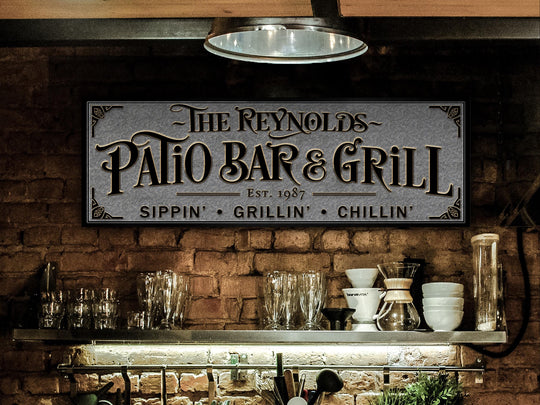 Patio Bar & Grill Sign, BBQ Grill Sign, Vintage Bar Sign, Custom Grill Sign, Custom Bar Sign, Oversized Patio Bar and Grill Sign