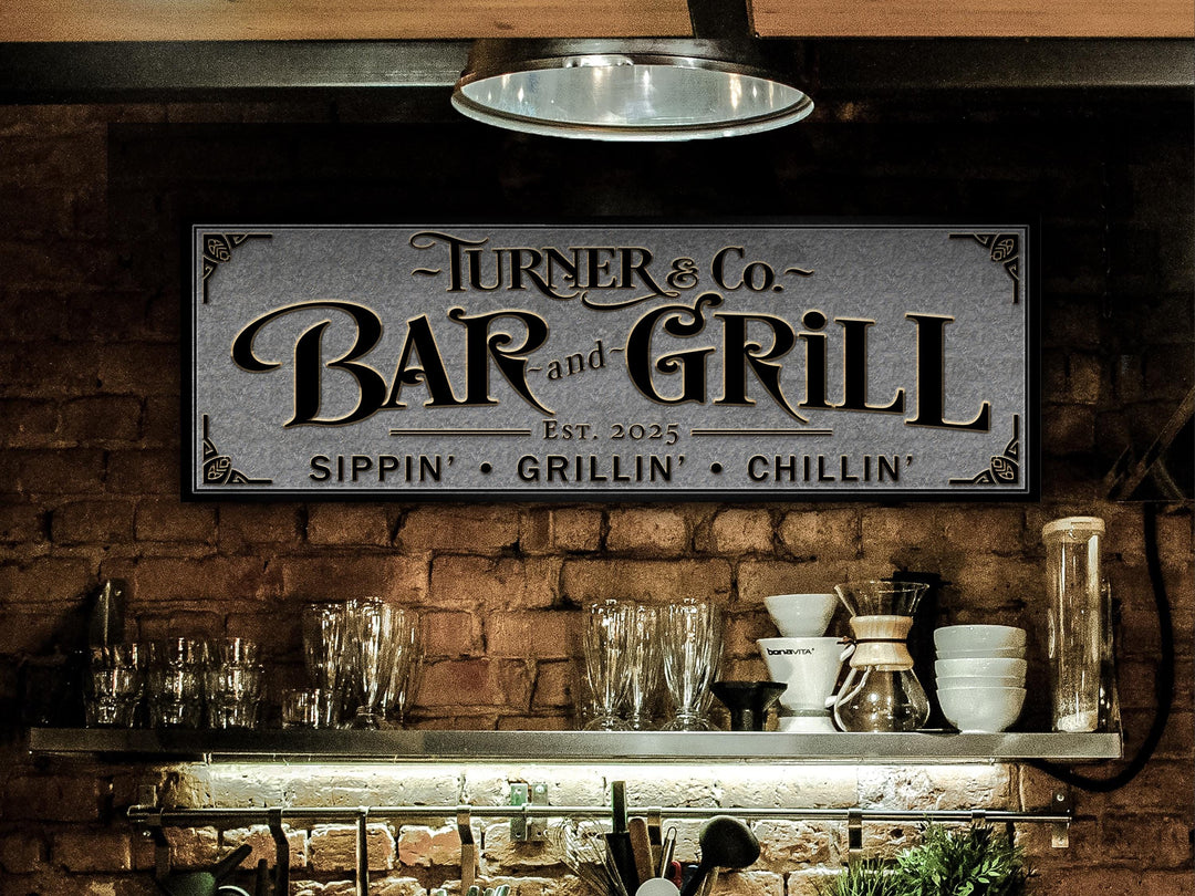 Bar & Grill Sign, BBQ Grill Sign, Vintage Bar Sign, Custom Grill Sign, Custom Bar Sign, Oversized Bar and Grill Sign, Bar and Grill Sign