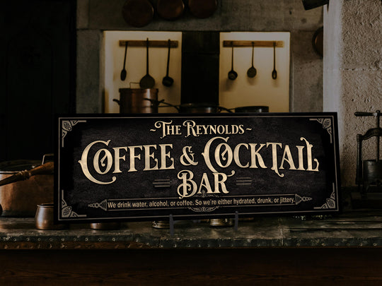 Coffee and Cocktail Bar Sign | Personalized Family Coffee Bar | Coffee Cocktail Bar Decor | Vintage Coffee Bar Sign | Family Bar Decor Gift