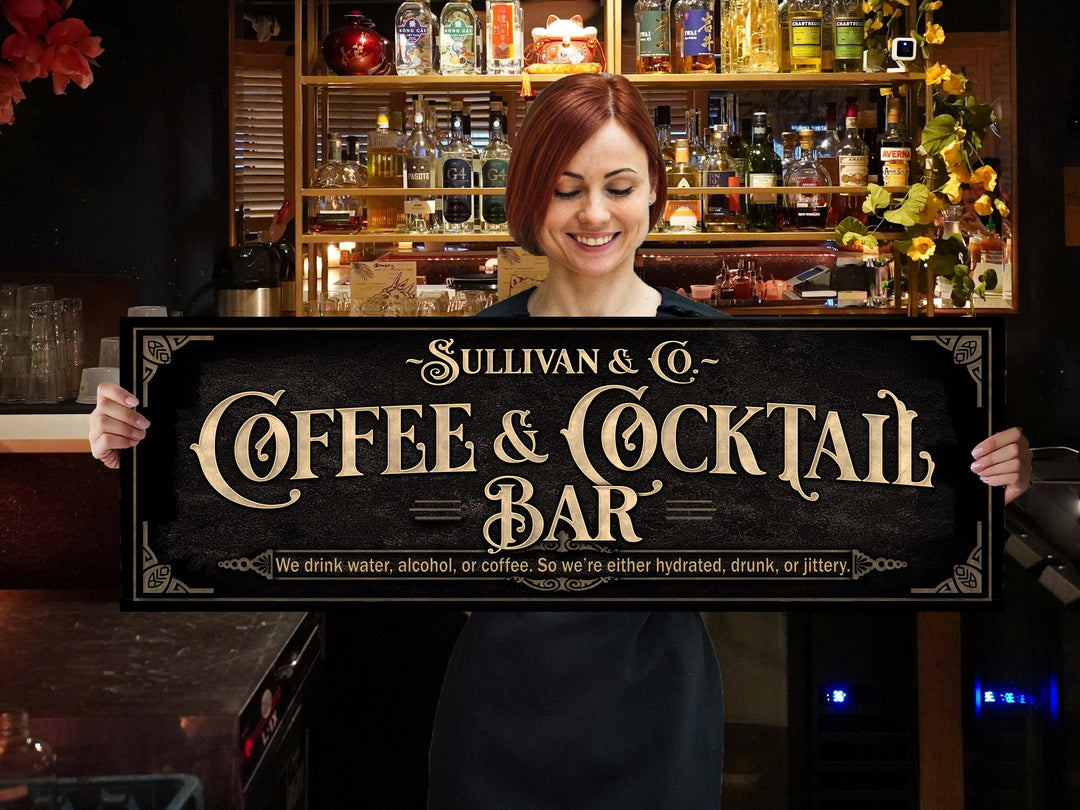 Coffee and Cocktail Bar Sign | Personalized Family Coffee Bar | Coffee Cocktail Bar Decor | Vintage Coffee Bar Sign | Family Bar Decor Gift