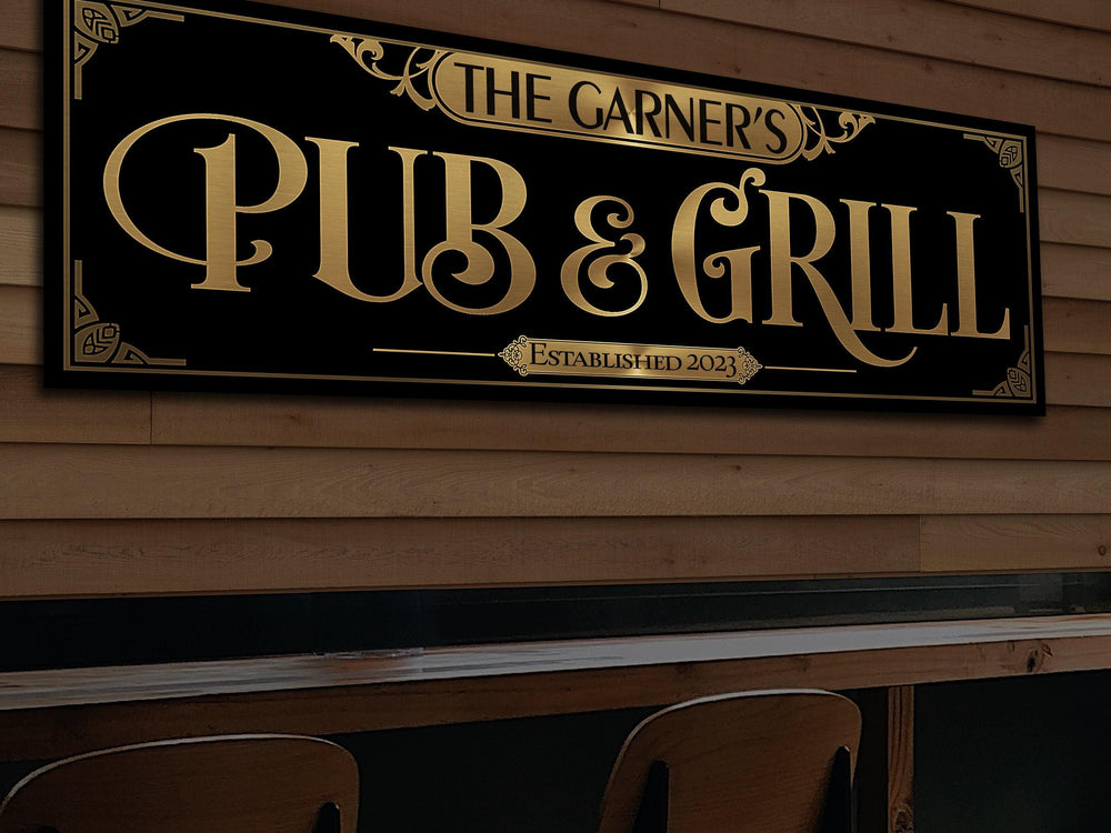 Classic Pub & Grill Sign | Personalized Sign | Vintage Pub Grill Decor | Large Classic Pub Sign | Family Pub Decor