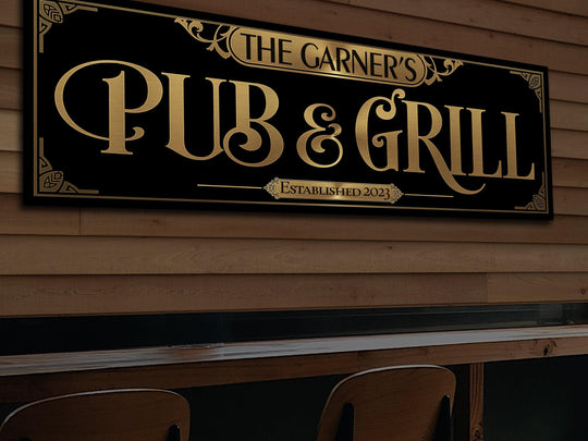 Classic Pub & Grill Sign | Personalized Sign | Vintage Pub Grill Decor | Large Classic Pub Sign | Family Pub Decor