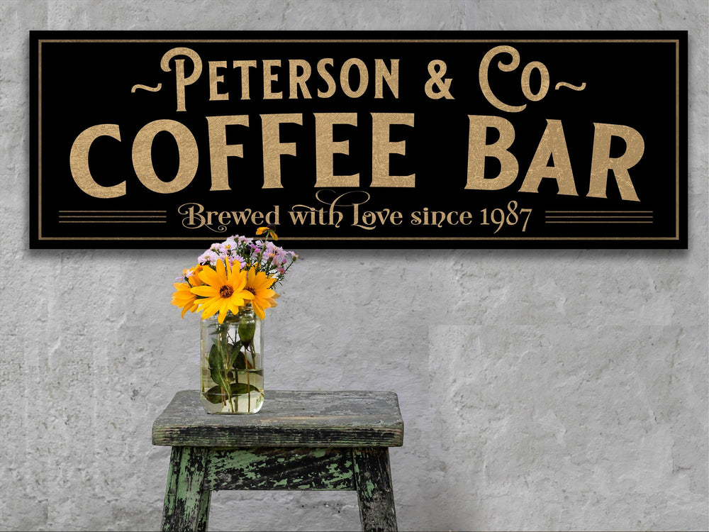 Minimalistic Coffee Bar Sign | Personalized Family Coffee | Primitive Coffee Bar Decor | Vintage Coffee Bar Sign | Rustic Coffee Bar Decor