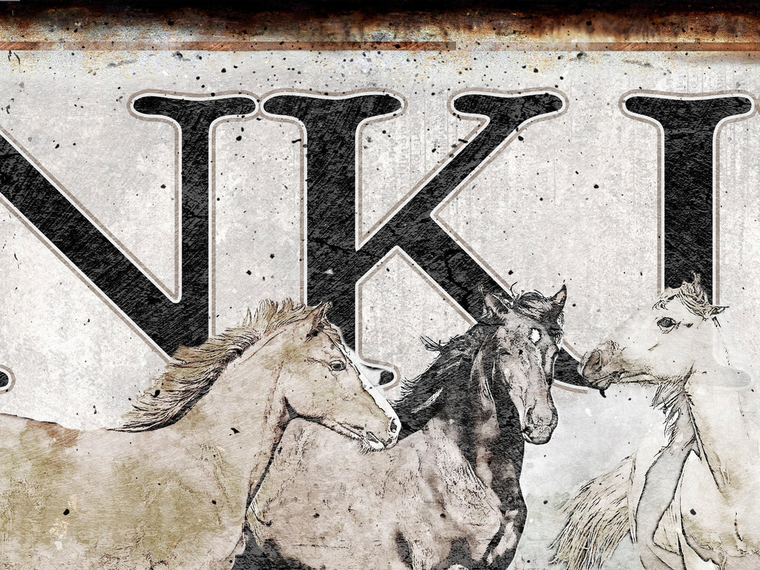 Horse Sign with Custom Family Name and Established Date | Modern Farmhouse Wall Decor on Aluminum Sign | Vintage Rust Wall Art