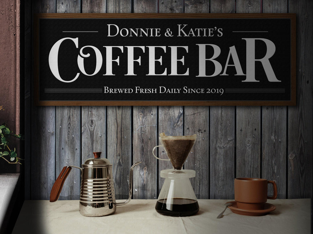 Coffee Bar Sign Black with White Letters | Personalized Family Name Coffee Sign Decor | Large Vintage Coffee Bar Sign | Coffee Bar Decor