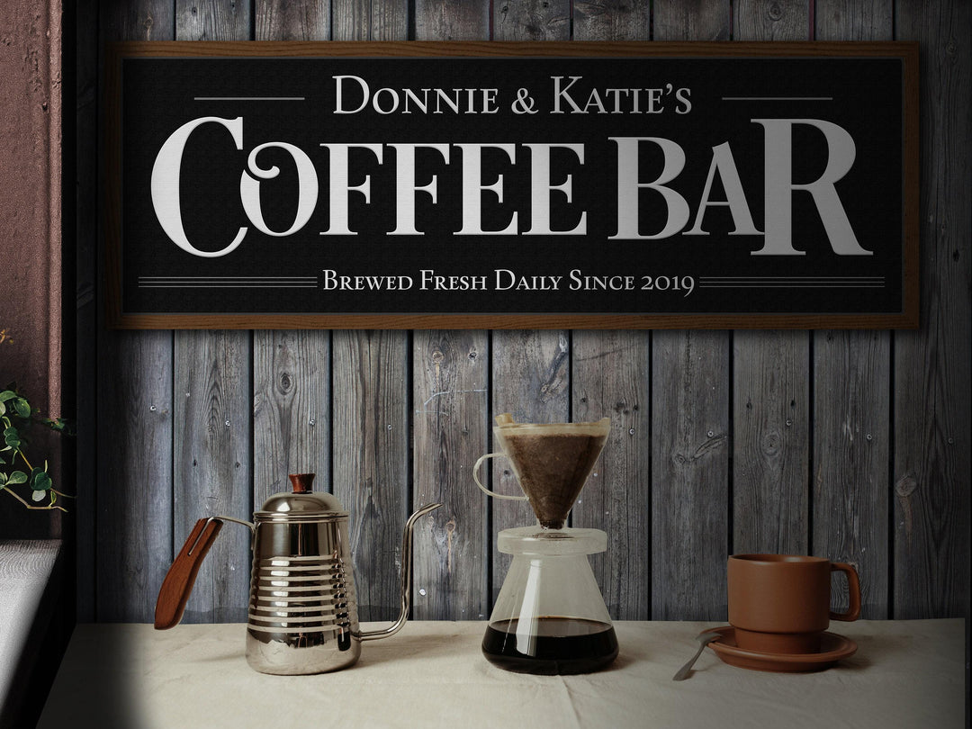 Coffee Bar Sign Black with White Letters | Personalized Family Name Coffee Sign Decor | Large Vintage Coffee Bar Sign | Coffee Bar Decor
