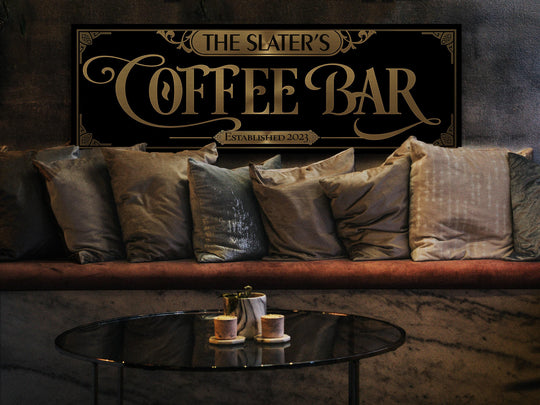 Classic Vintage Coffee Bar Sign | Personalized Coffee Sign | Vintage Farmhouse Wall Decor | Large Vintage Coffee Bar Sign | Coffee Bar Decor