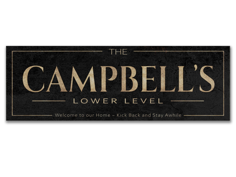 Custom Lower Level Bar Sign with Personalized Family Name | Custom Wall Decor on Metal or Canvas Sign | Customized & Personalized Wall Art
