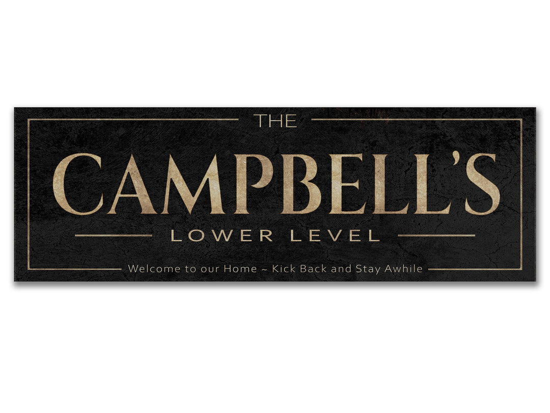 Custom Lower Level Bar Sign with Personalized Family Name | Custom Wall Decor on Metal or Canvas Sign | Customized & Personalized Wall Art