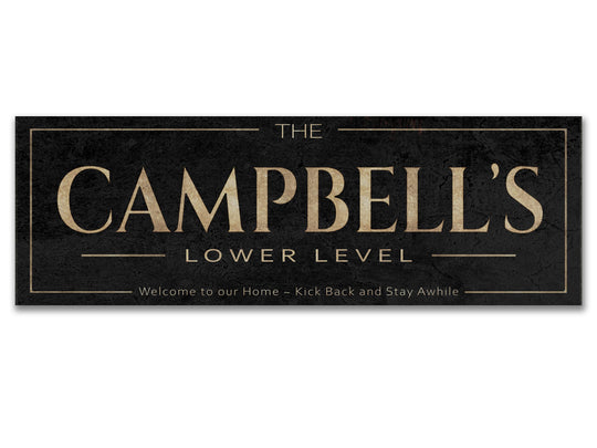 Custom Lower Level Bar Sign with Personalized Family Name | Custom Wall Decor on Metal or Canvas Sign | Customized & Personalized Wall Art