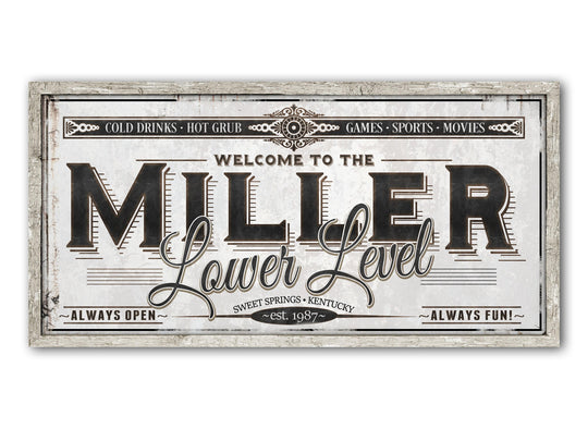 Personalized Lower Level Sign - Metal or Canvas | Custom Basement Bar Sign | Personalized Family Lower Level Sign | Large Metal Wall Art