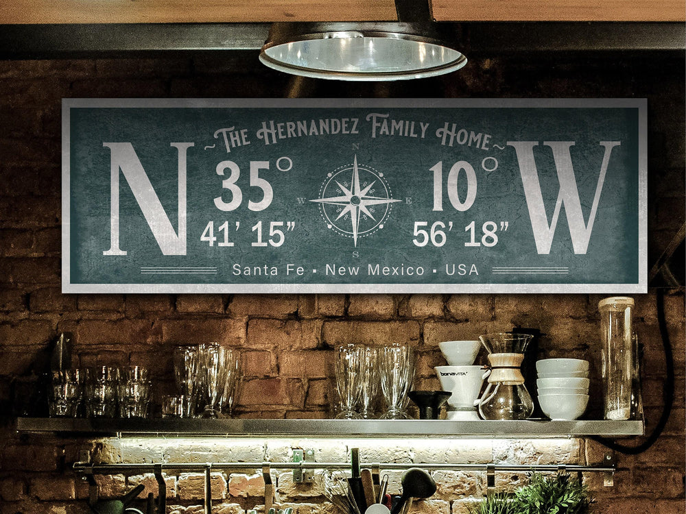Latitude Longitude Sign | Coordinates Sign | Vintage Compass | Personalized Gift | Canvas | Wedding Gift | Realtor Gift | Farmhouse Decor