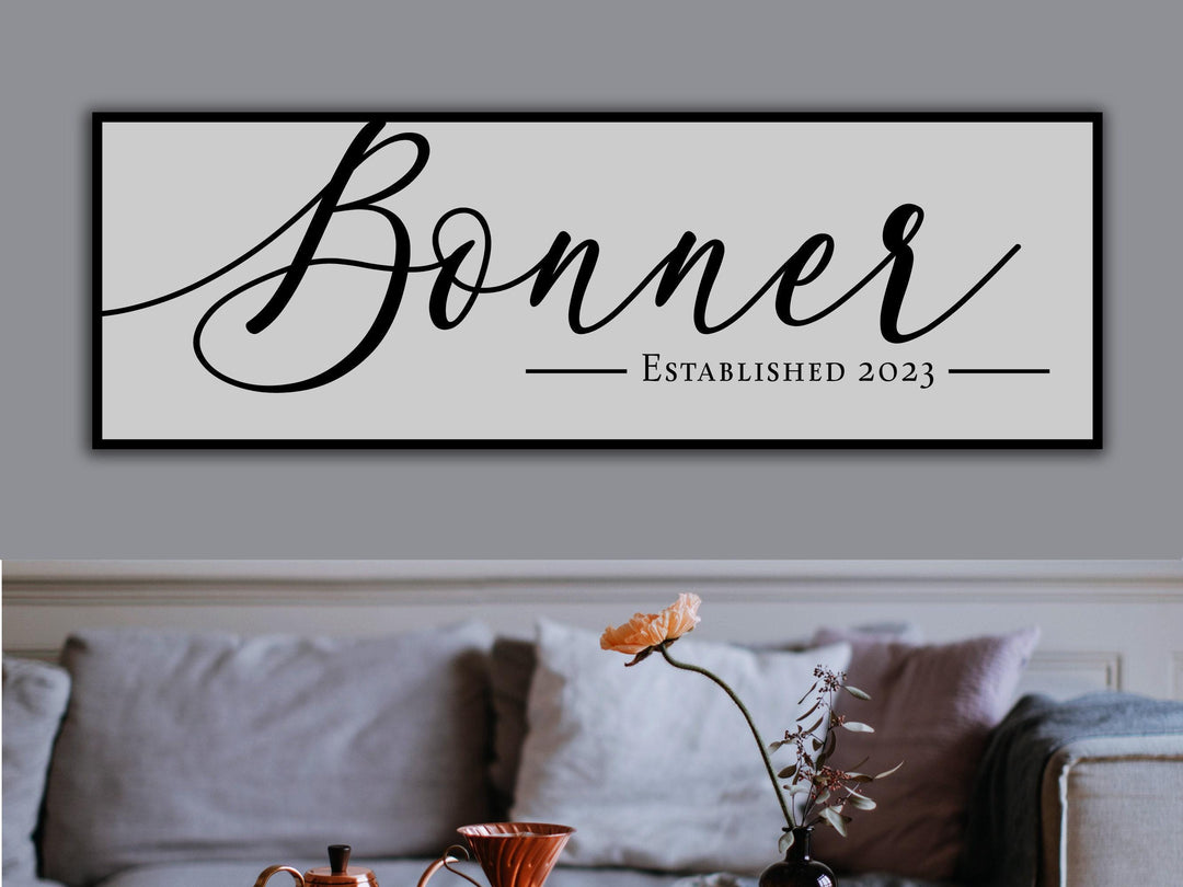 Personalized Last Name Sign | Family Name Wall Art | Farmhouse Wall Decor | Last Name Establish Date Large Canvas Print | Large Metal Print
