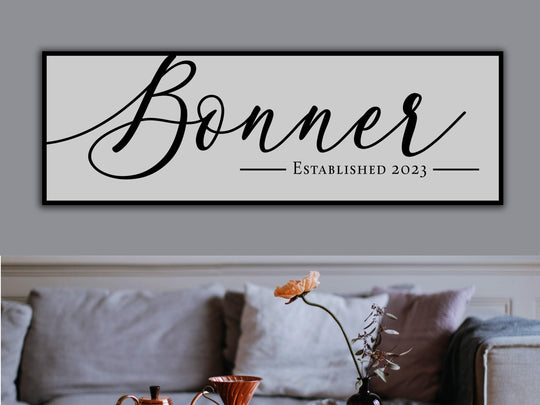 Personalized Last Name Sign | Family Name Wall Art | Farmhouse Wall Decor | Last Name Establish Date Large Canvas Print | Large Metal Print