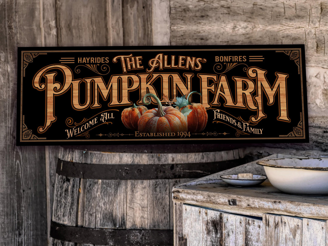 Pumpkin Farm Sign | Personalized Family Name Pumpkin Sign | Farmhouse Autumn Decor | Large Vintage Pumpkin Farm Sign | Thanksgiving Sign