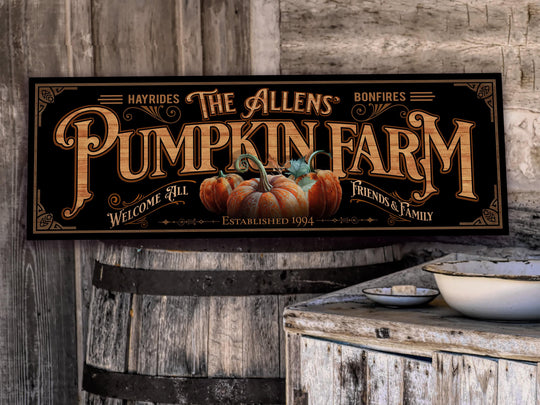 Pumpkin Farm Sign | Personalized Family Name Pumpkin Sign | Farmhouse Autumn Decor | Large Vintage Pumpkin Farm Sign | Thanksgiving Sign