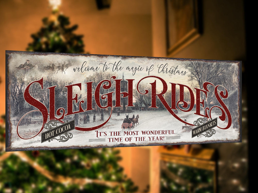 Old Fashioned Sleigh Ride Sign | Ready to Ship Christmas Sign | Large Canvas Sign | Large Metal Sign | Living Room Wall Art | Grab and Go