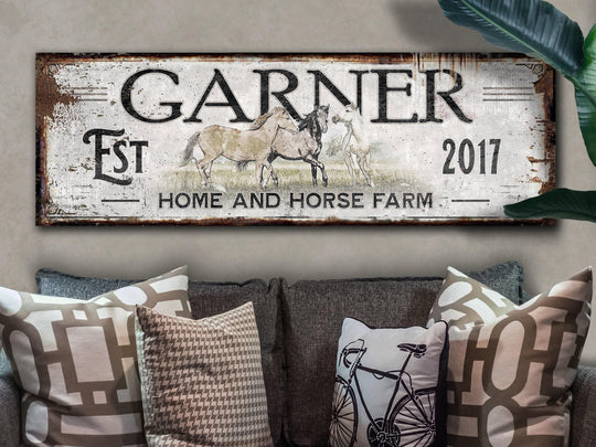 Horse Sign with Custom Family Name and Established Date | Modern Farmhouse Wall Decor on Aluminum Sign | Vintage Rust Wall Art