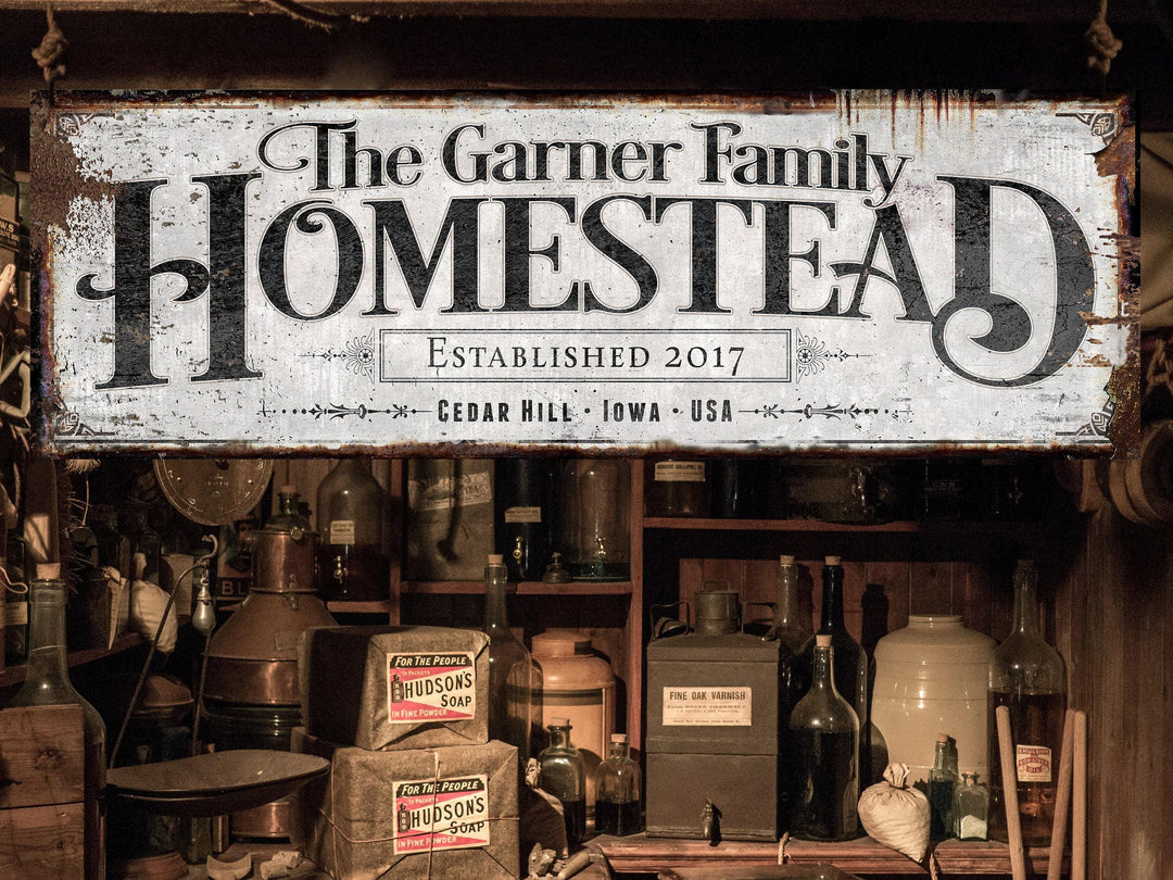 Homestead Sign with Custom Family Name and Established Date | Modern Farmhouse Wall Decor on Aluminum Sign | Vintage Rust Wall Art
