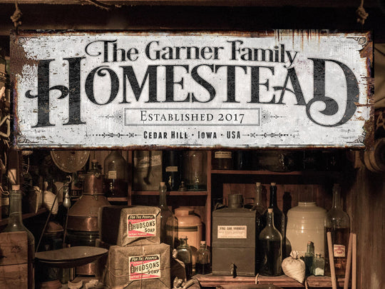 Homestead Sign with Custom Family Name and Established Date | Modern Farmhouse Wall Decor on Aluminum Sign | Vintage Rust Wall Art