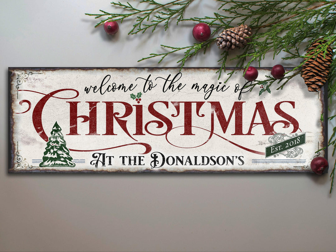 Personalized Family Christmas Sign | Magic of Christmas Sign | Minimal Primitive Christmas Sign | Large Christmas Sign | Large Metal Sign