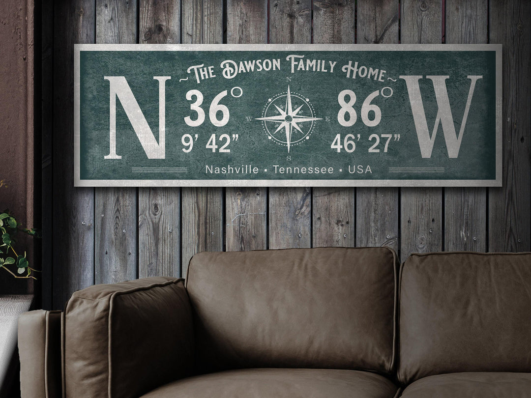 Latitude Longitude Sign | Coordinates Sign | Vintage Compass | Personalized Gift | Canvas | Wedding Gift | Realtor Gift | Farmhouse Decor
