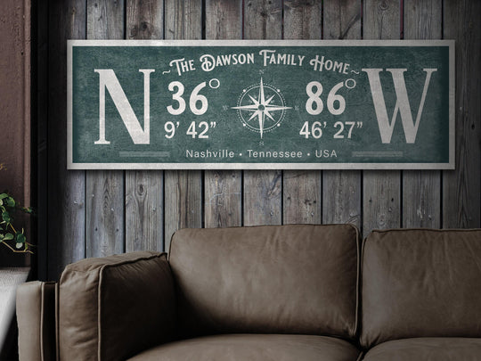 Latitude Longitude Sign | Coordinates Sign | Vintage Compass | Personalized Gift | Canvas | Wedding Gift | Realtor Gift | Farmhouse Decor
