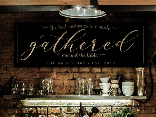 The best memories are made gathered around the table, Gathered Sign, Personalized Gather Sign, Gathering Place Sign, Custom Gathered Sign