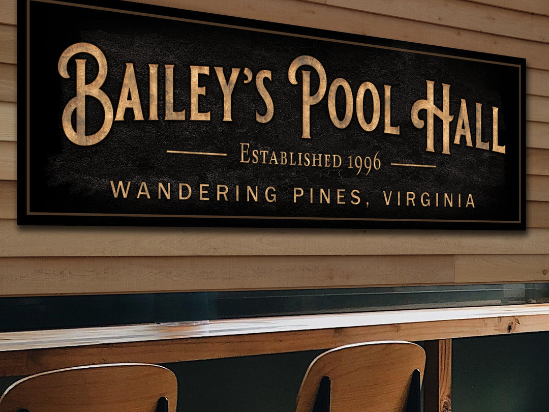 Personalized Pool Hall Sign | Custom Bar Sign | Custom Billiards Sign | Bar Sign for Home | Large Canvas Sign | Large Metal Sign