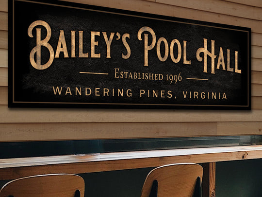 Personalized Pool Hall Sign | Custom Bar Sign | Custom Billiards Sign | Bar Sign for Home | Large Canvas Sign | Large Metal Sign