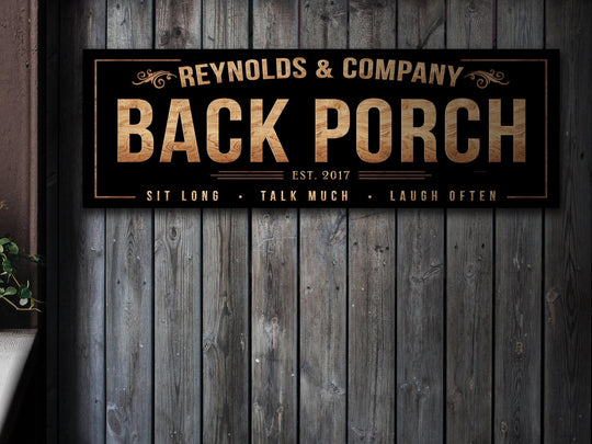 Farmhouse Back Porch Sign with Personalized Family Name | Country Porch Sign on Metal or Canvas Sign | Customized & Personalized Wall Art