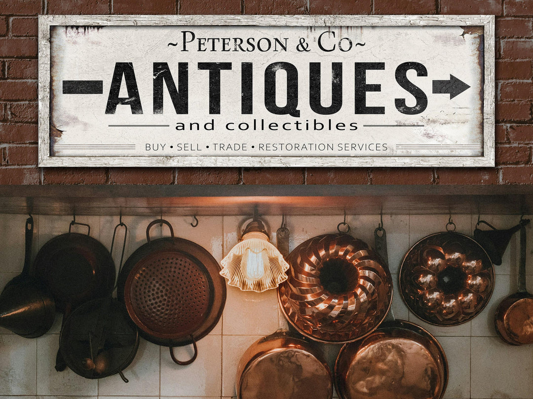 Antiques Sign with Personalized Family Name | Antiques Collectibles Custom Wall Decor Light Version | Customized & Personalized Wall Art