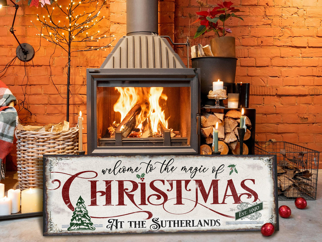 Personalized Family Christmas Sign | Magic of Christmas Sign | Minimal Primitive Christmas Sign | Large Christmas Sign | Large Metal Sign