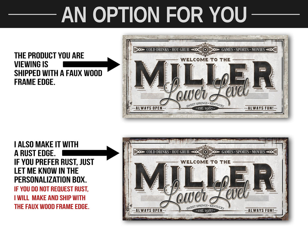 Personalized Lower Level Sign - Metal or Canvas | Custom Basement Bar Sign | Personalized Family Lower Level Sign | Large Metal Wall Art