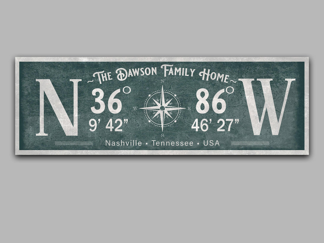 Latitude Longitude Sign | Coordinates Sign | Vintage Compass | Personalized Gift | Canvas | Wedding Gift | Realtor Gift | Farmhouse Decor