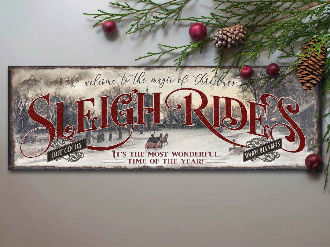 Old Fashioned Sleigh Ride Sign | Ready to Ship Christmas Sign | Large Canvas Sign | Large Metal Sign | Living Room Wall Art | Grab and Go