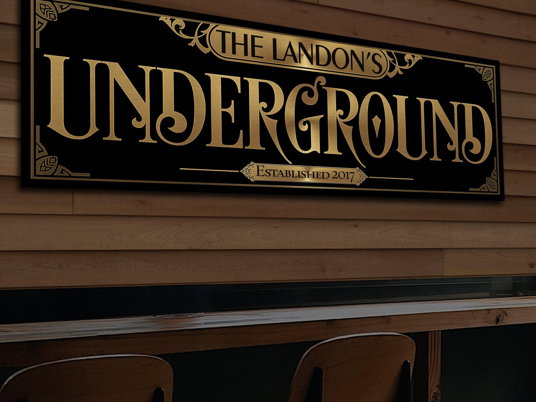 Classic Underground Bar Sign | Personalized Sign | Vintage Bar Wall Decor | Large Classic Bar Sign | Family Bar Decor