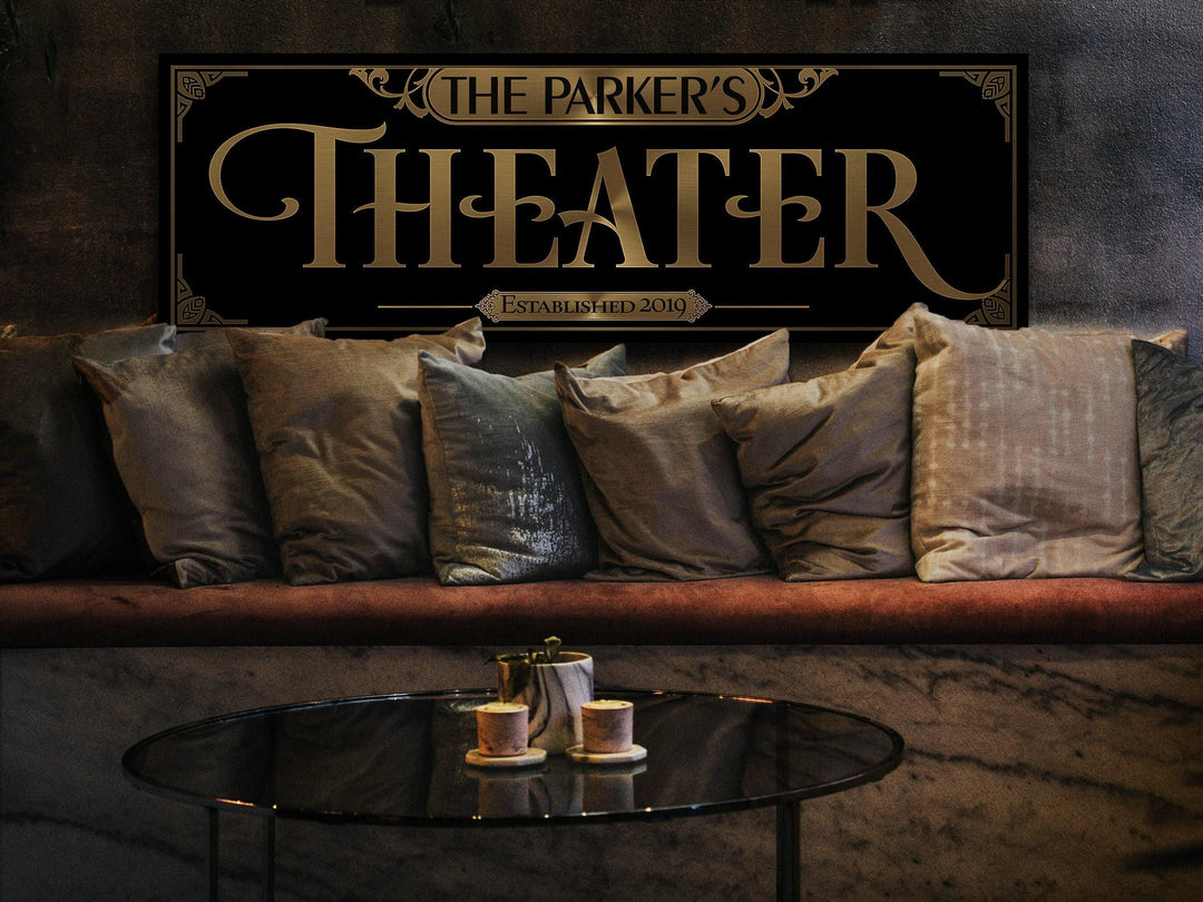 Classic Vintage Theater Sign | Personalized Home Theater Sign | Vintage Family Wall Decor | Large Vintage Theater Sign | Family Theater Sign