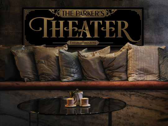 Classic Vintage Theater Sign | Personalized Home Theater Sign | Vintage Family Wall Decor | Large Vintage Theater Sign | Family Theater Sign