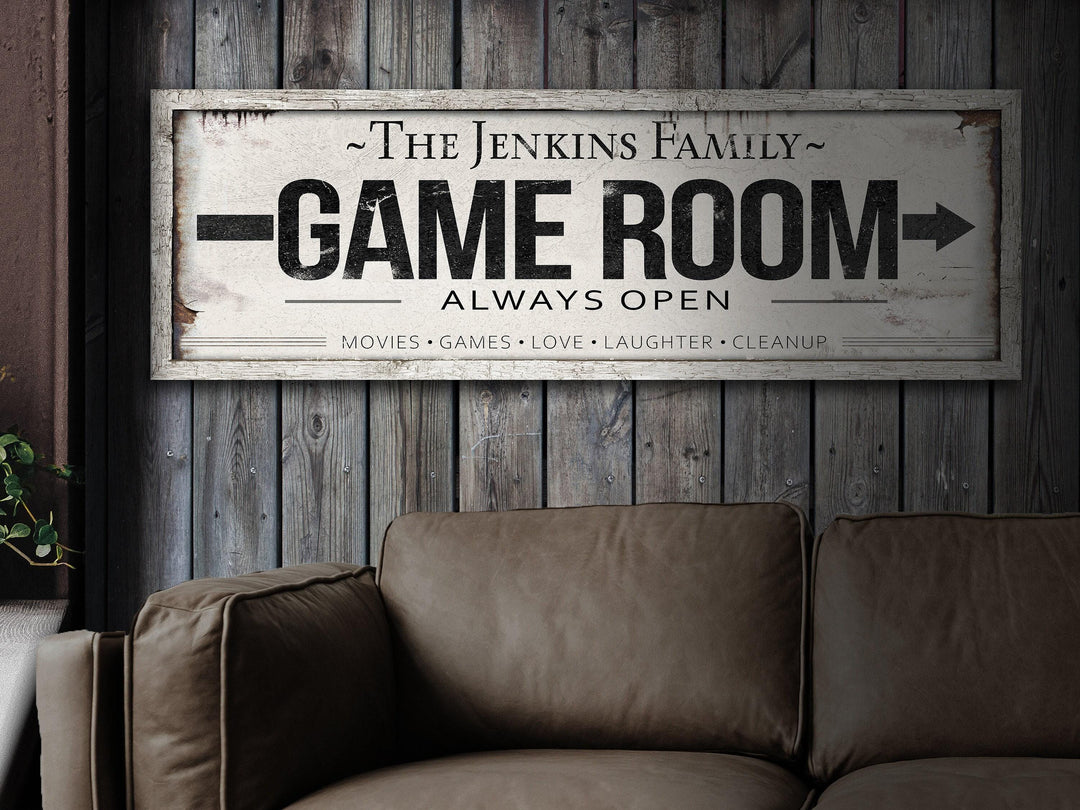 Family Game Room Sign with Personalized Family Name | Vintage Game Room Custom Wall Decor | Customized & Personalized Game Room Wall Art