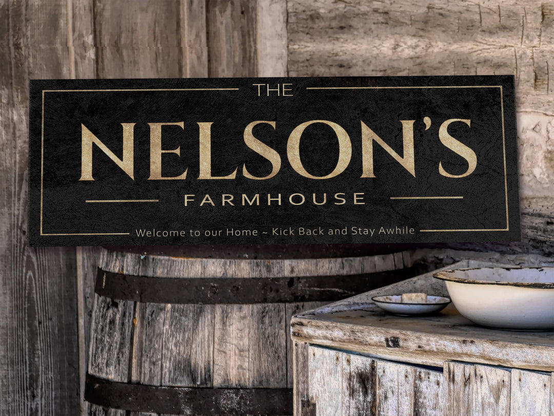 Family Farmhouse Sign with Personalized Family Name | Farmhouse Custom Wall Decor on Aluminum Sign | Customized & Personalized Wall Art