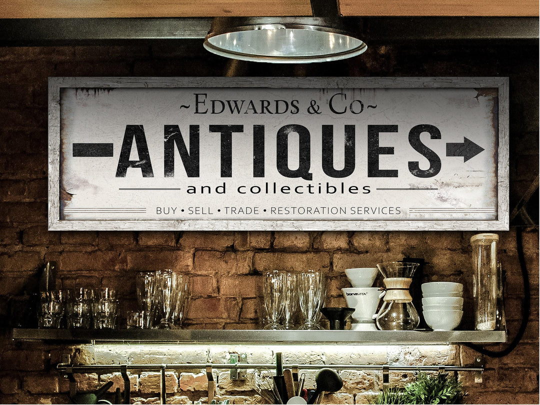 Antiques Sign with Personalized Family Name | Antiques Collectibles Custom Wall Decor Light Version | Customized & Personalized Wall Art