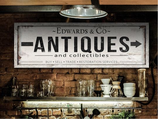 Antiques Sign with Personalized Family Name | Antiques Collectibles Custom Wall Decor Light Version | Customized & Personalized Wall Art