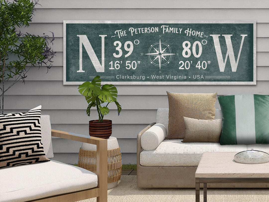 Latitude Longitude Sign | Coordinates Sign | Vintage Compass | Personalized Gift | Canvas | Wedding Gift | Realtor Gift | Farmhouse Decor