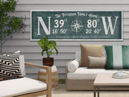 Latitude Longitude Sign | Coordinates Sign | Vintage Compass | Personalized Gift | Canvas | Wedding Gift | Realtor Gift | Farmhouse Decor