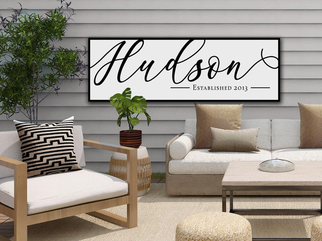 Personalized Last Name Sign | Family Name Wall Art | Farmhouse Wall Decor | Last Name Establish Date Large Canvas Print | Large Metal Print