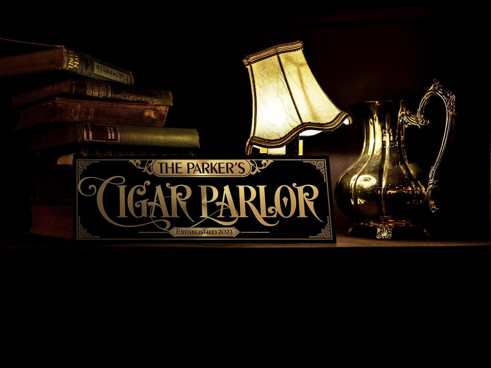 Classic Vintage Cigar Parlor Sign | Personalized Bar Sign | Vintage Farmhouse Wall Decor | Large Vintage Cigar Bar Sign | Family Bar Decor